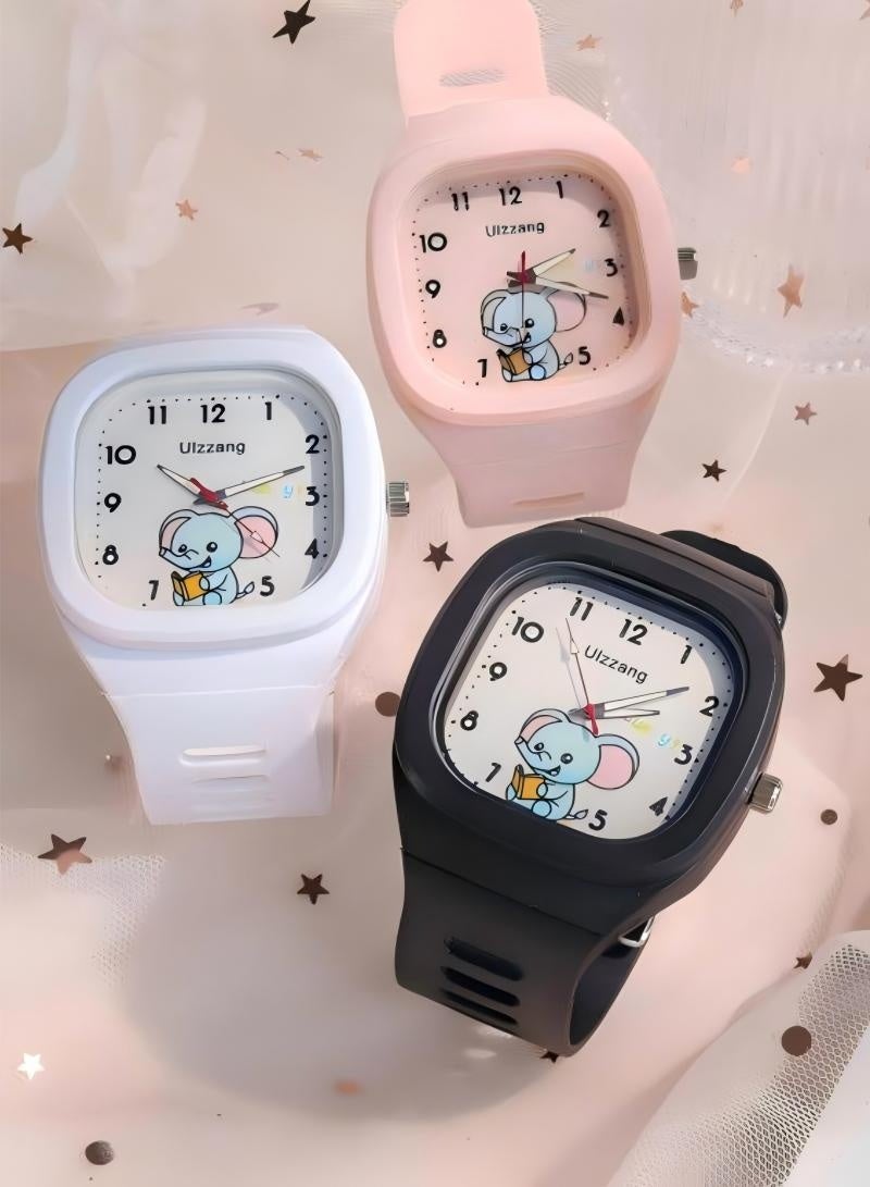 ULZZANG 3 - Piece Set of Children's Cartoon Square Waterproof Silicone Digital Watches - Stylish Knob Design, Waterproof Sports Watches, Ideal for Children's Outdoor Activities, Teenagers' Sports Gear & Students' Daily Use (Ideal Gift) - Image 2